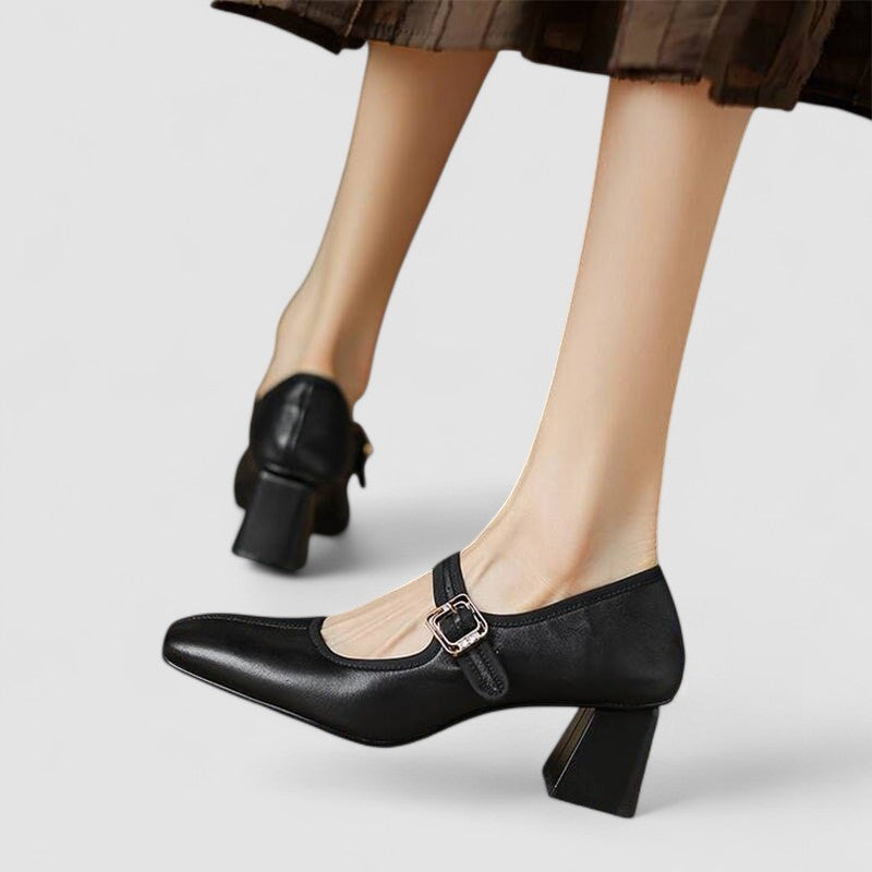 Women's Orthopedic Mary Jane Shoes with Block Heel and Ankle Strap Buckle
