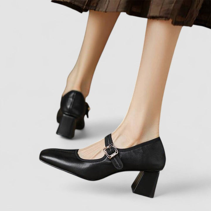 Women's Orthopedic Mary Jane Shoes with Block Heel and Ankle Strap Buckle