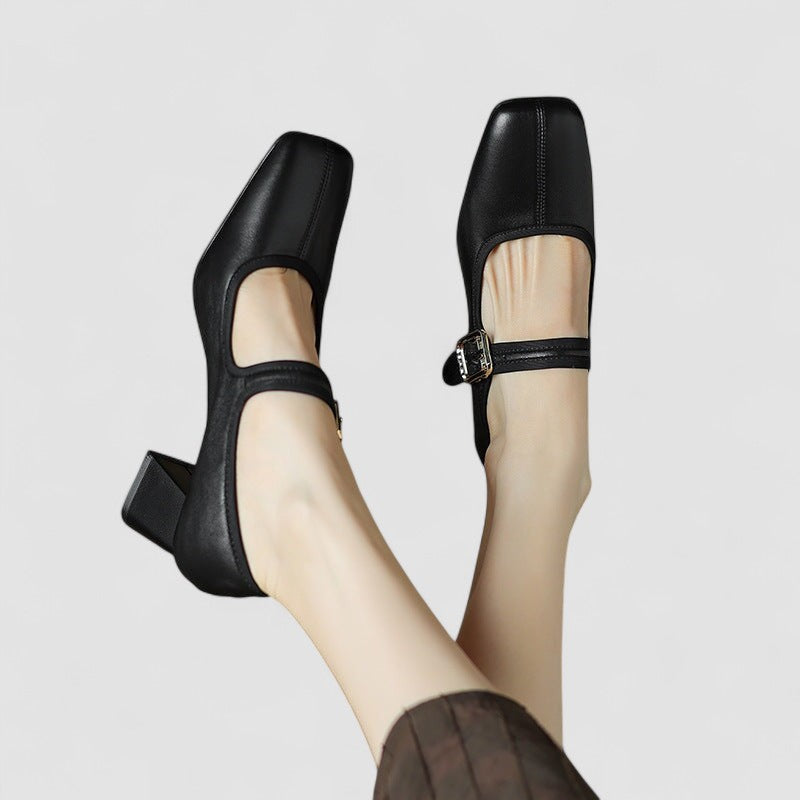 Women's Orthopedic Mary Jane Shoes with Block Heel and Ankle Strap Buckle