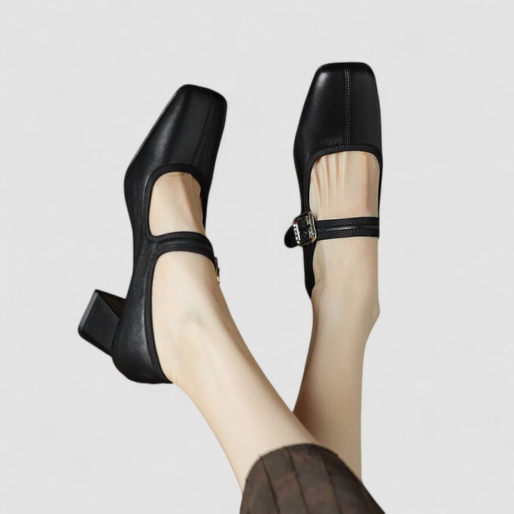 Women's Orthopedic Mary Jane Shoes with Block Heel and Ankle Strap Buckle