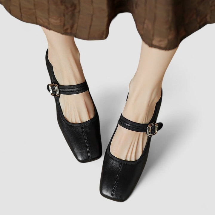 Women's Orthopedic Mary Jane Shoes with Block Heel and Ankle Strap Buckle