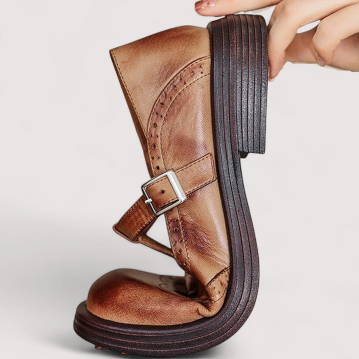 Women's Orthopedic Leather Mary Jane Buckle Strap Flats