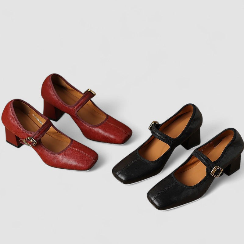 Women's Orthopedic Mary Jane Shoes with Block Heel and Ankle Strap Buckle