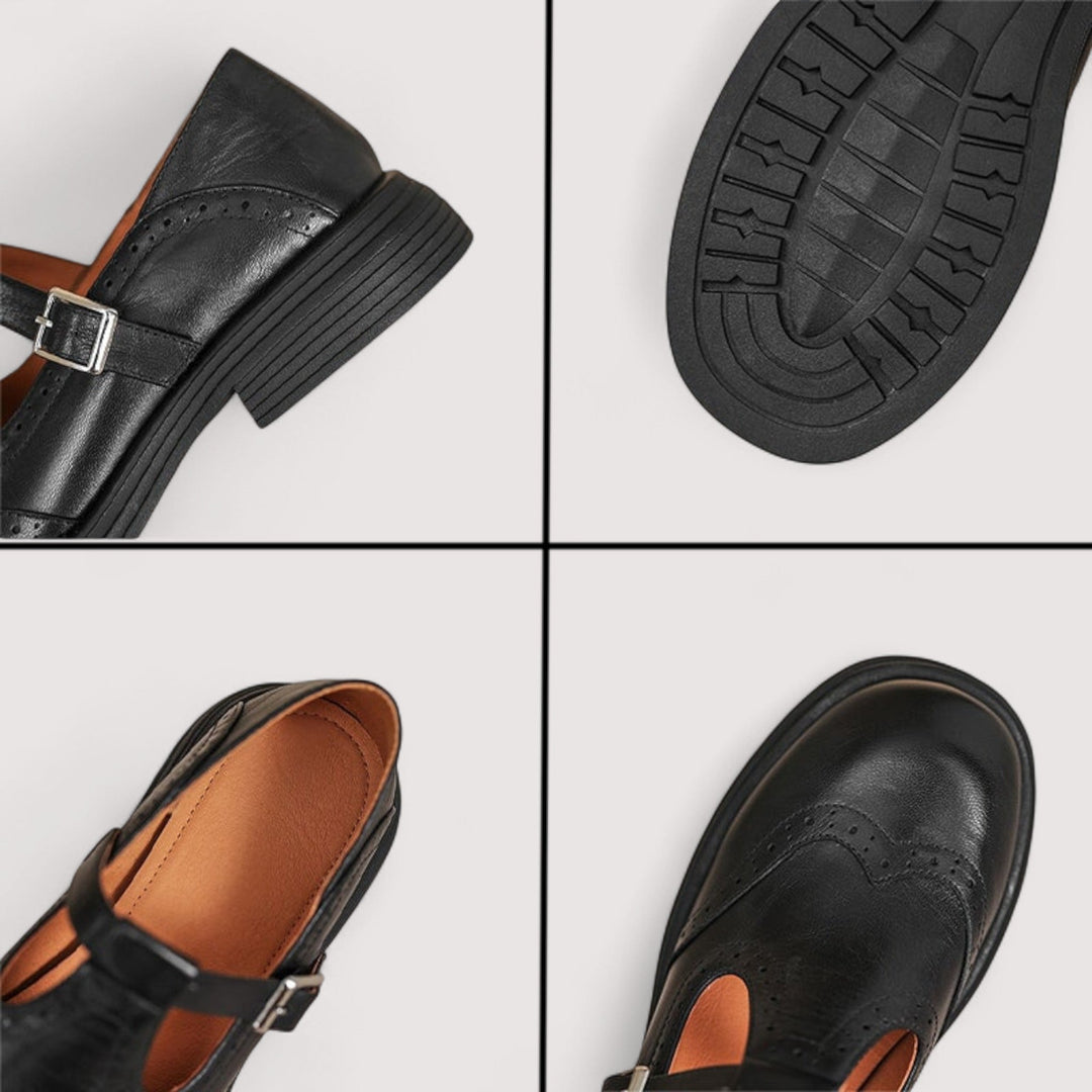 Women's Orthopedic Leather Mary Jane Buckle Strap Flats
