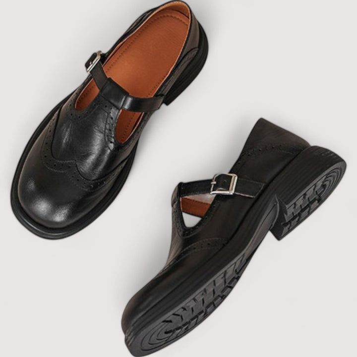 Women's Orthopedic Leather Mary Jane Buckle Strap Flats