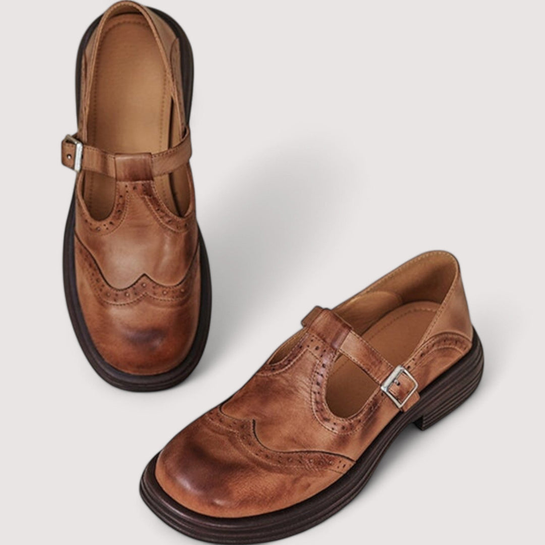 Women's Orthopedic Leather Mary Jane Buckle Strap Flats