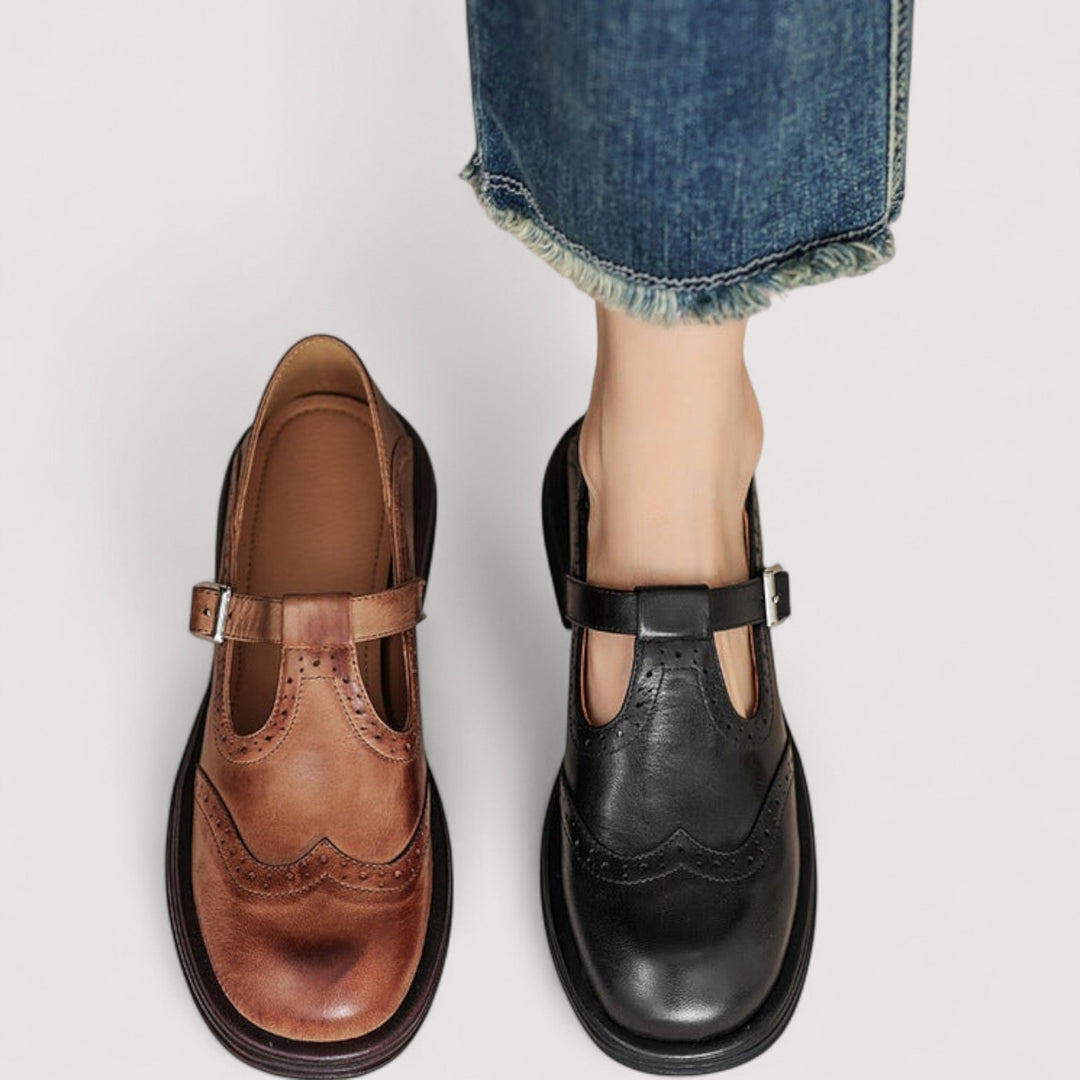 Women's Orthopedic Leather Mary Jane Buckle Strap Flats