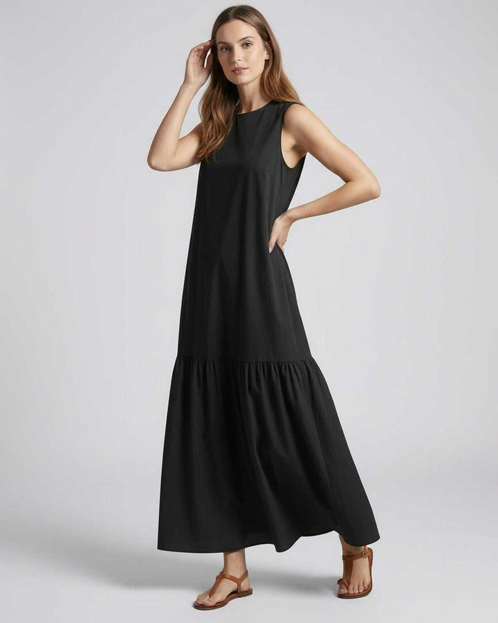 Women's Sleeveless Tiered Maxi Dress Round Neck A-Line