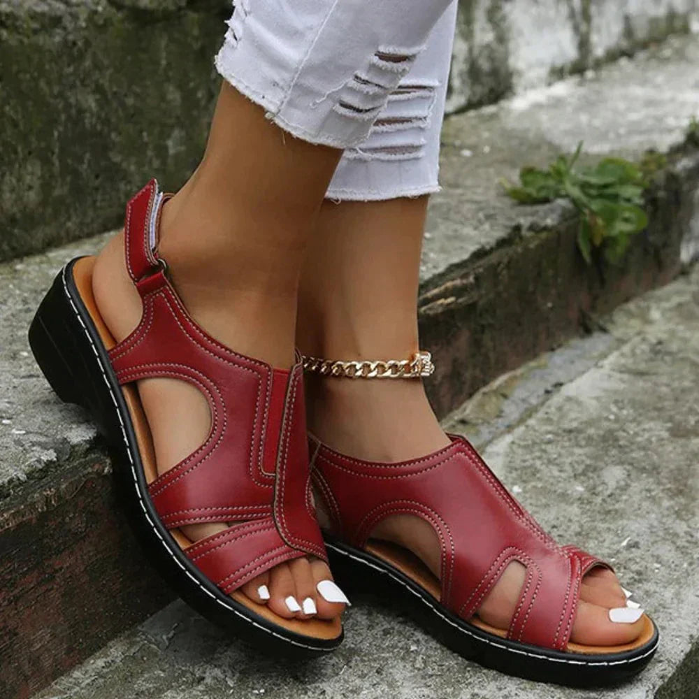 Women's Orthopedic Leather Perforated Wedge Sandals