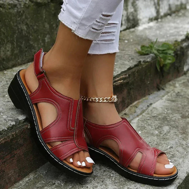 Women's Orthopedic Leather Perforated Wedge Sandals