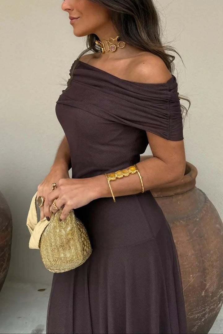 Women's Tie Dye Off Shoulder Pleated Maxi Dress