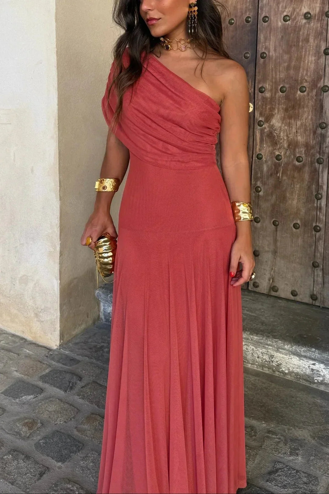 Women's Tie Dye Off Shoulder Pleated Maxi Dress