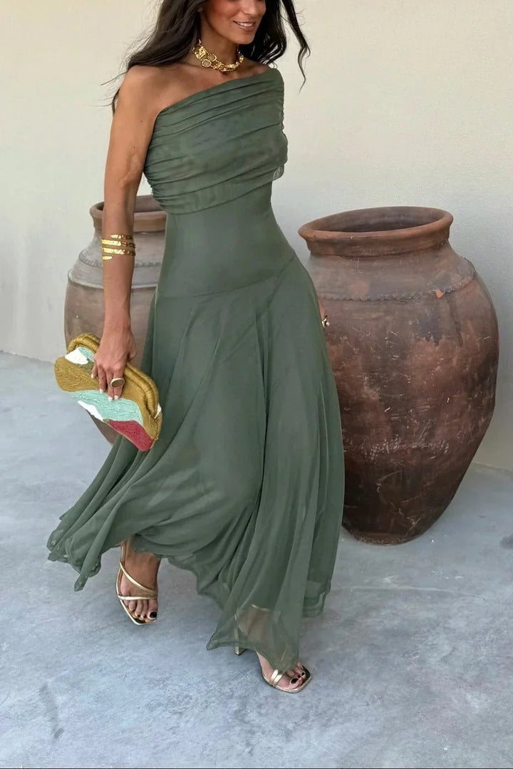 Women's Tie Dye Off Shoulder Pleated Maxi Dress