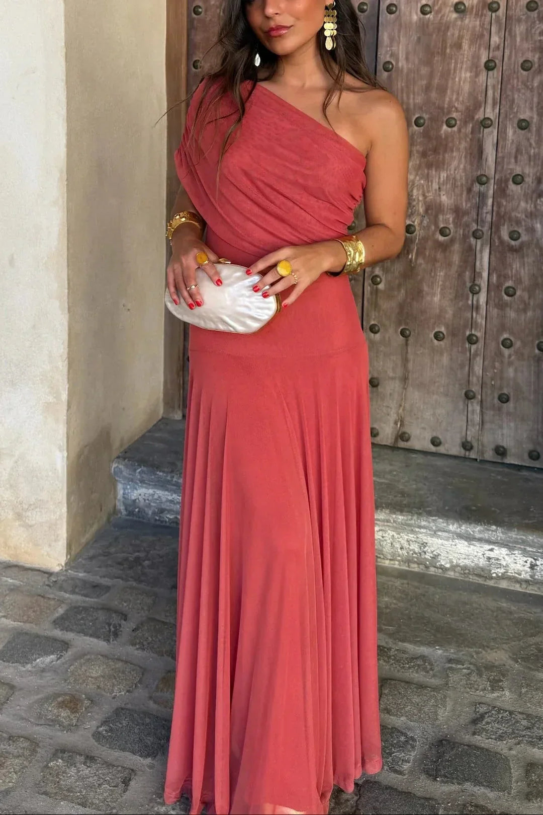 Women's Tie Dye Off Shoulder Pleated Maxi Dress