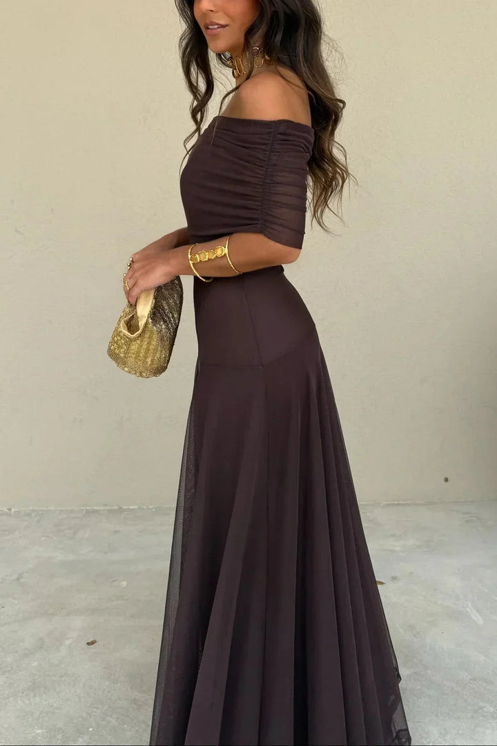 Women's Tie Dye Off Shoulder Pleated Maxi Dress