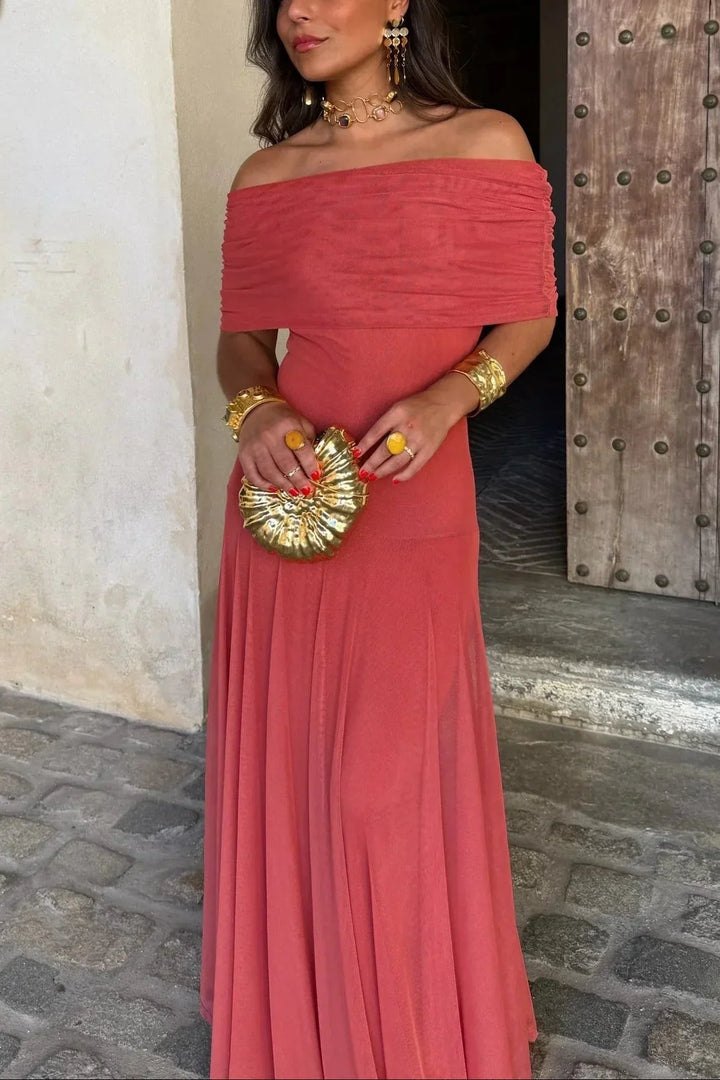 Women's Tie Dye Off Shoulder Pleated Maxi Dress