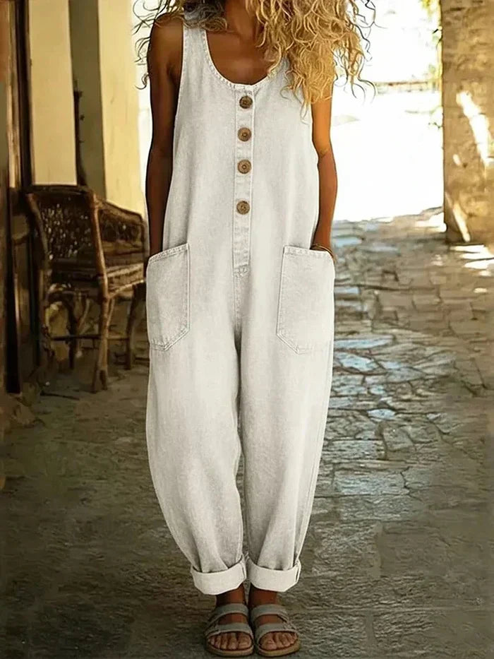 Women's Loose Fit Sleeveless Denim Overalls with Pockets