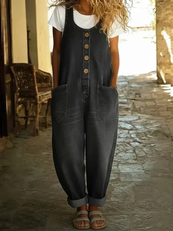 Women's Loose Fit Sleeveless Denim Overalls with Pockets