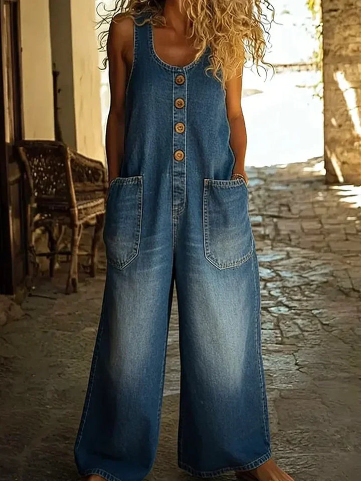 Women's Loose Fit Sleeveless Denim Overalls with Pockets