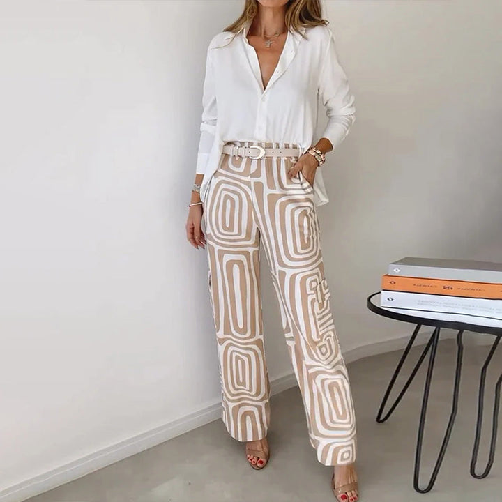 Women's 2 Piece Set Blouse and Printed Wide Leg Pants