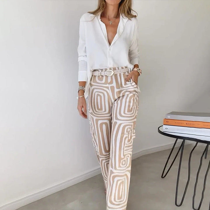 Women's 2 Piece Set Blouse and Printed Wide Leg Pants