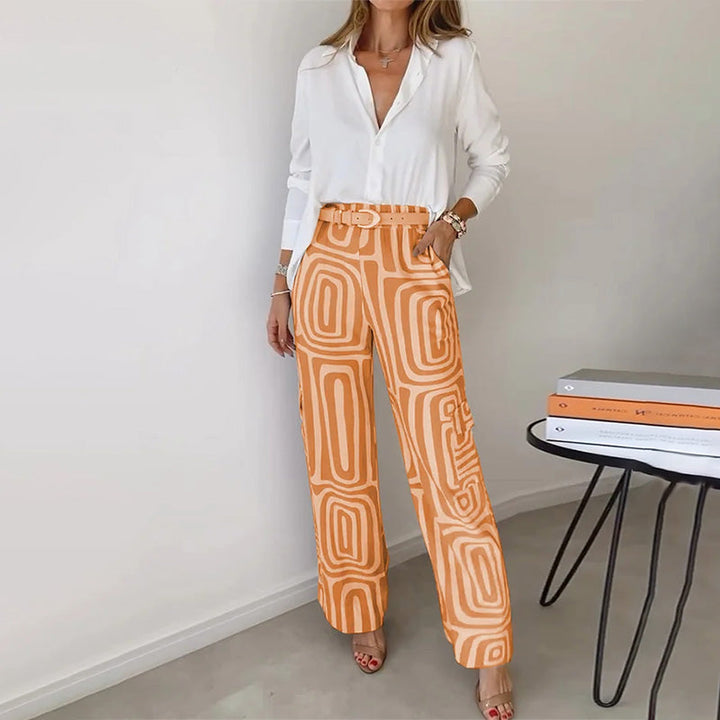 Women's 2 Piece Set Blouse and Printed Wide Leg Pants