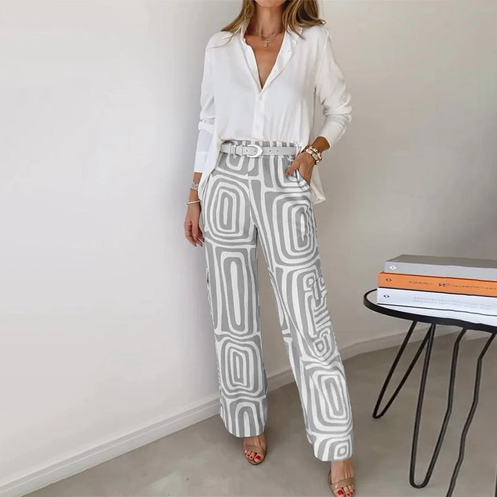 Women's 2 Piece Set Blouse and Printed Wide Leg Pants