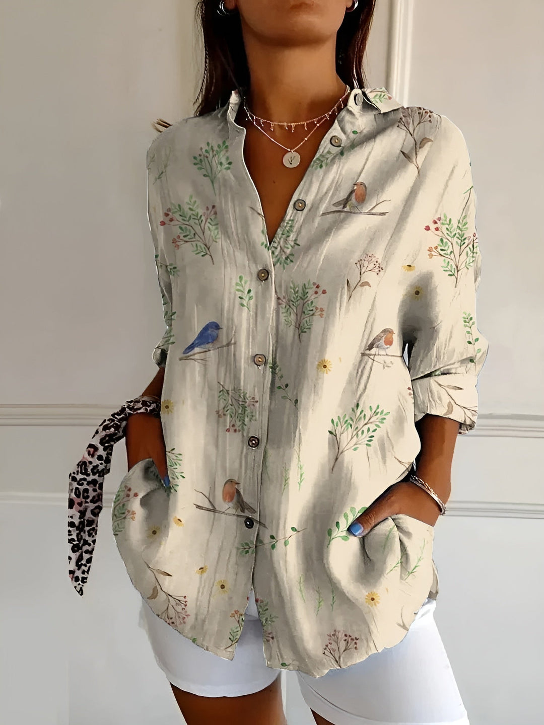 Women's Floral Print Button Front Blouse Long Sleeve