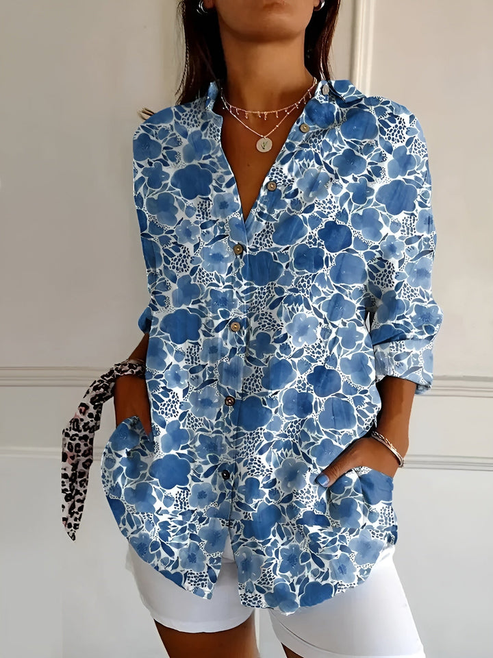 Women's Floral Print Button Front Blouse Long Sleeve