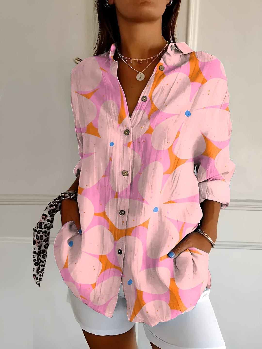 Women's Floral Print Button Front Blouse Long Sleeve