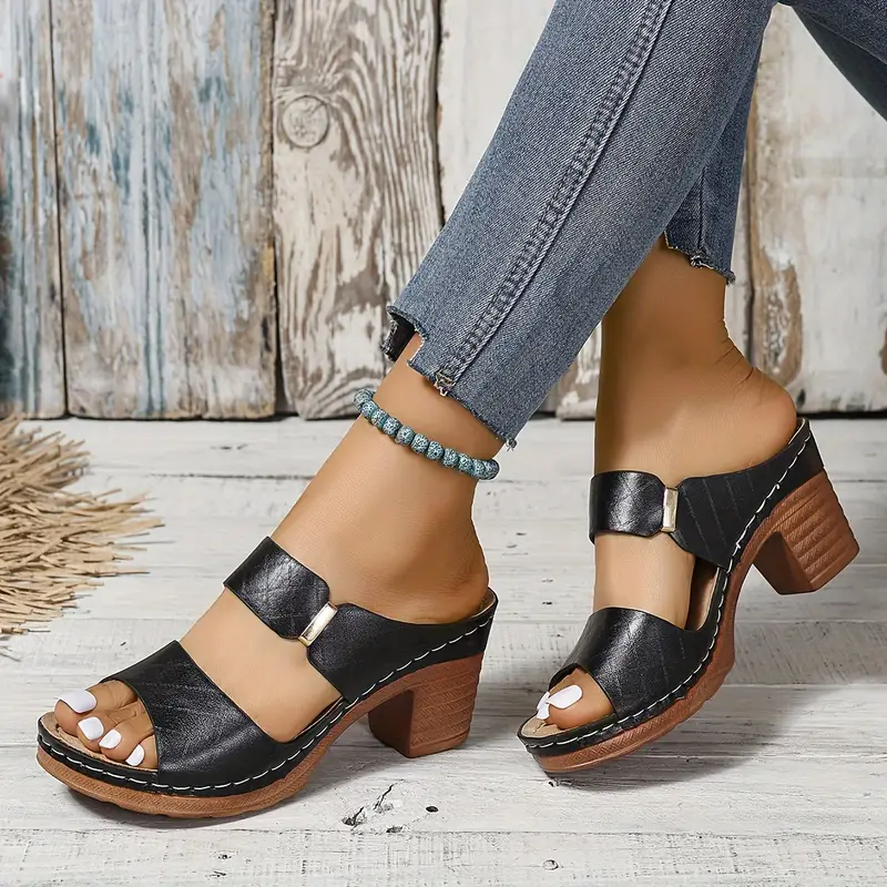Women's Orthopedic Block Heel Sandals with Ankle Strap