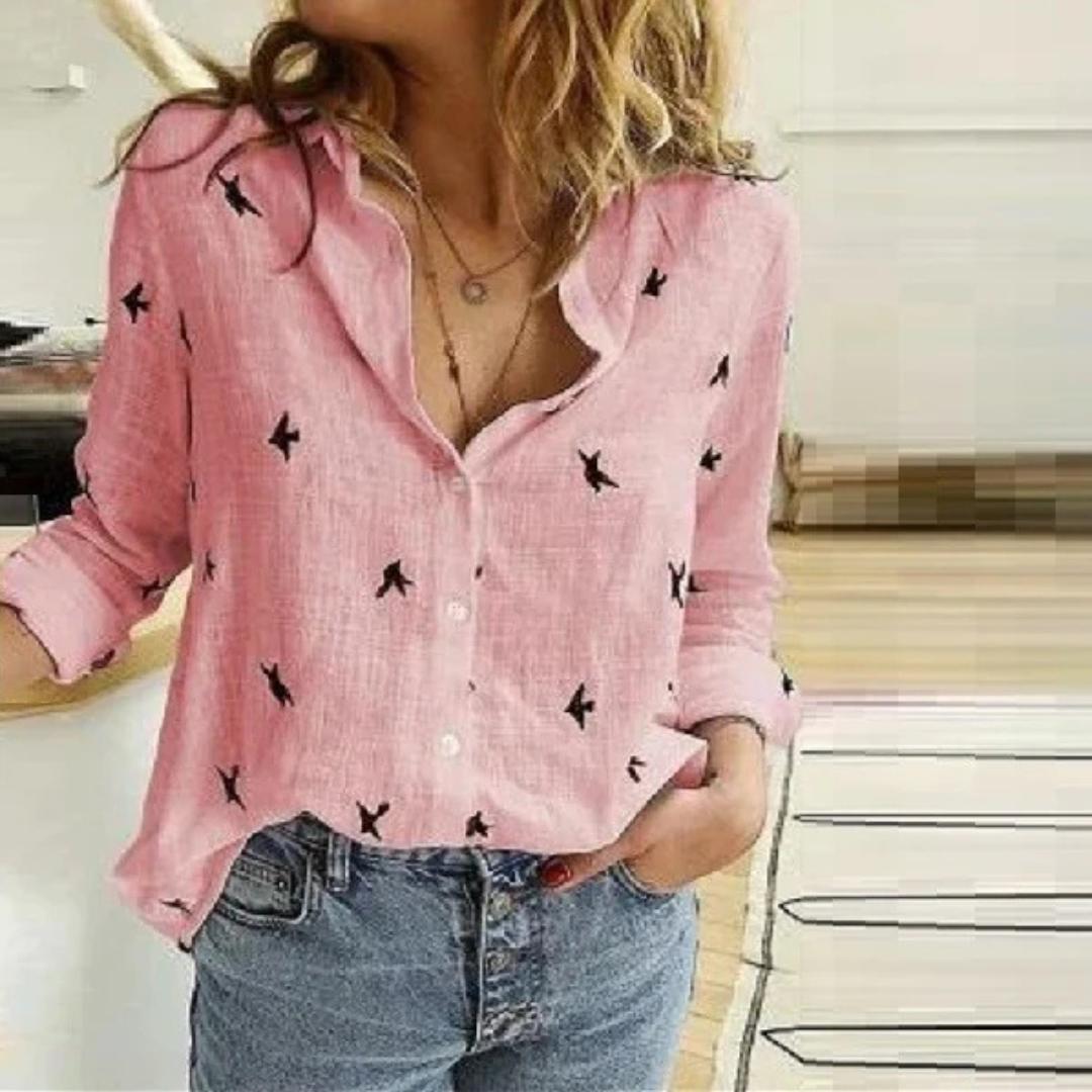 Women's Button Down Relaxed Fit Long Sleeve Shirt
