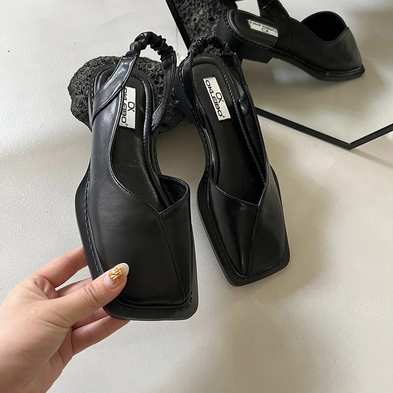 Women's Square Toe Elastic Slingback Flat Sandals