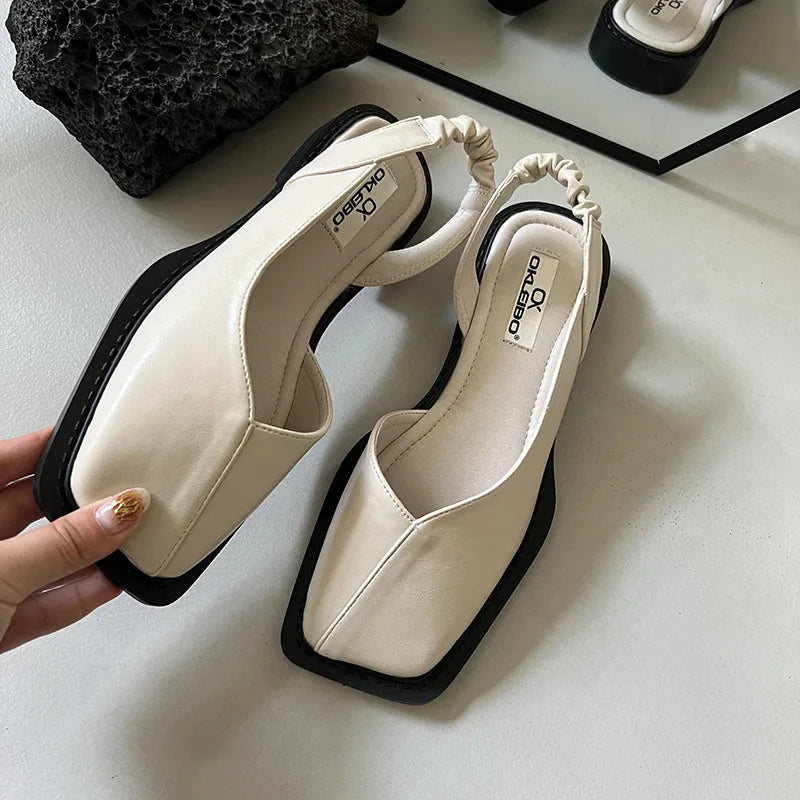 Women's Square Toe Elastic Slingback Flat Sandals