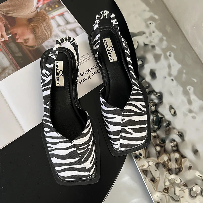 Women's Square Toe Elastic Slingback Flat Sandals