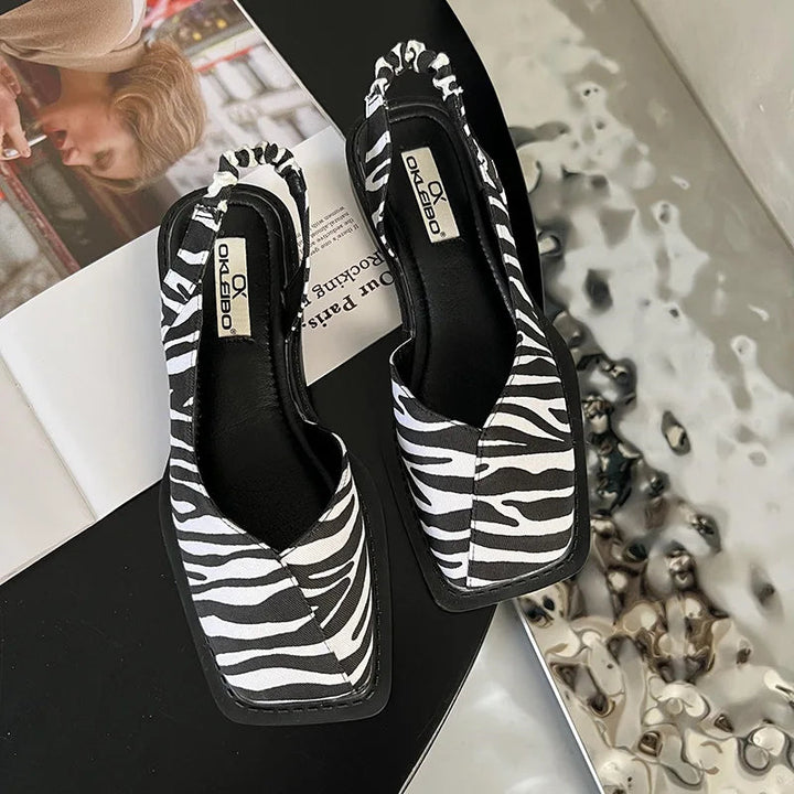 Women's Square Toe Elastic Slingback Flat Sandals