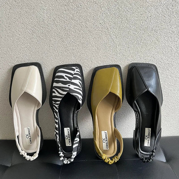 Women's Square Toe Elastic Slingback Flat Sandals