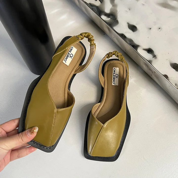 Women's Square Toe Elastic Slingback Flat Sandals