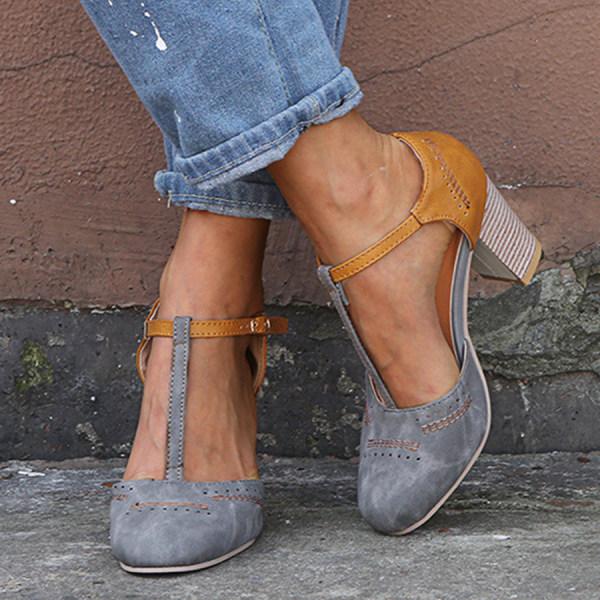 Women's Orthopedic Block Heel Buckle Ankle Strap Pumps