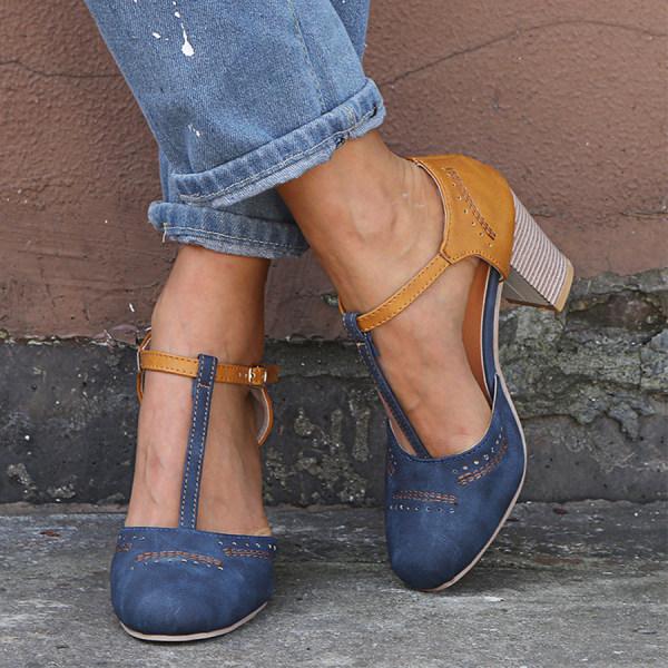 Women's Orthopedic Block Heel Buckle Ankle Strap Pumps