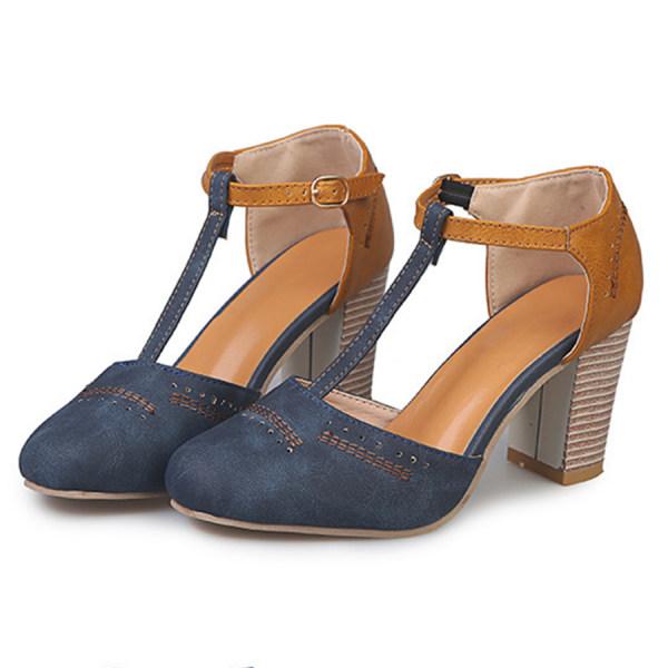 Women's Orthopedic Block Heel Buckle Ankle Strap Pumps