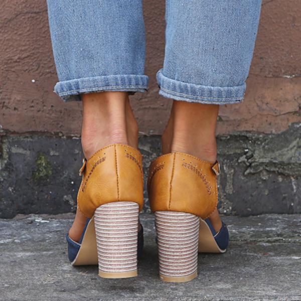 Women's Orthopedic Block Heel Buckle Ankle Strap Pumps