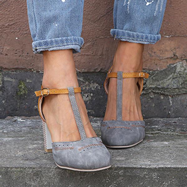 Women's Orthopedic Block Heel Buckle Ankle Strap Pumps