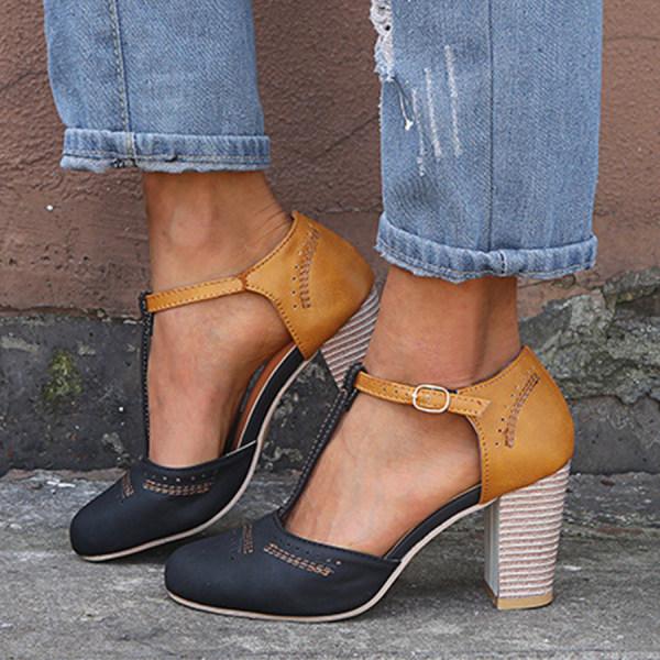 Women's Orthopedic Block Heel Buckle Ankle Strap Pumps