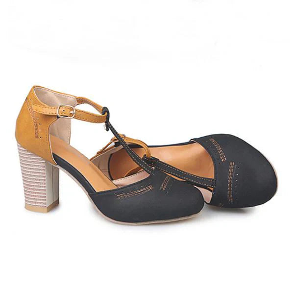 Women's Orthopedic Block Heel Buckle Ankle Strap Pumps