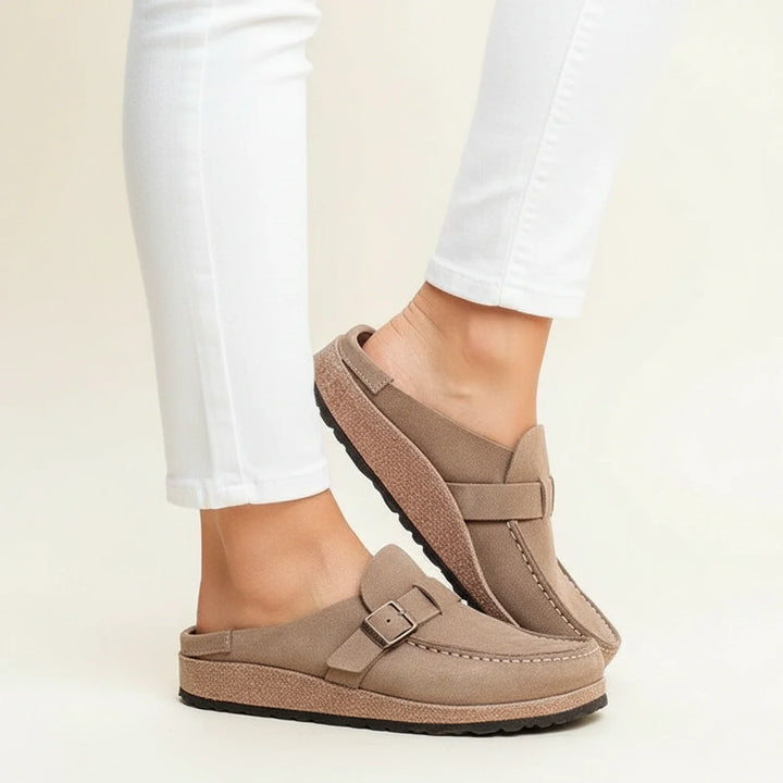 Women's Orthopedic Suede Buckle Slip On Mule Clogs