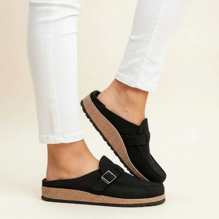 Women's Orthopedic Suede Buckle Slip On Mule Clogs