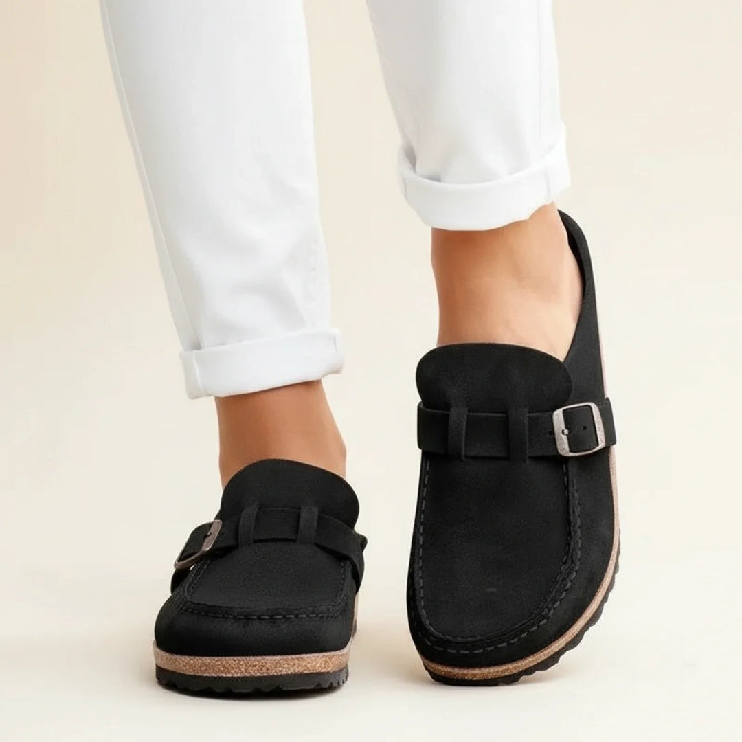 Women's Orthopedic Suede Buckle Slip On Mule Clogs
