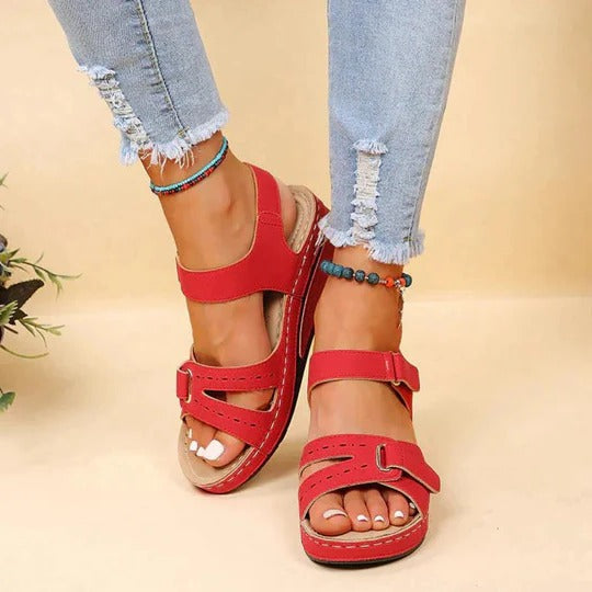 Women's Orthopedic Wedge Sandals Velcro Ankle Strap