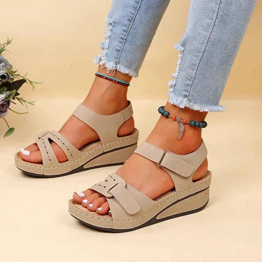 Women's Orthopedic Wedge Sandals Velcro Ankle Strap